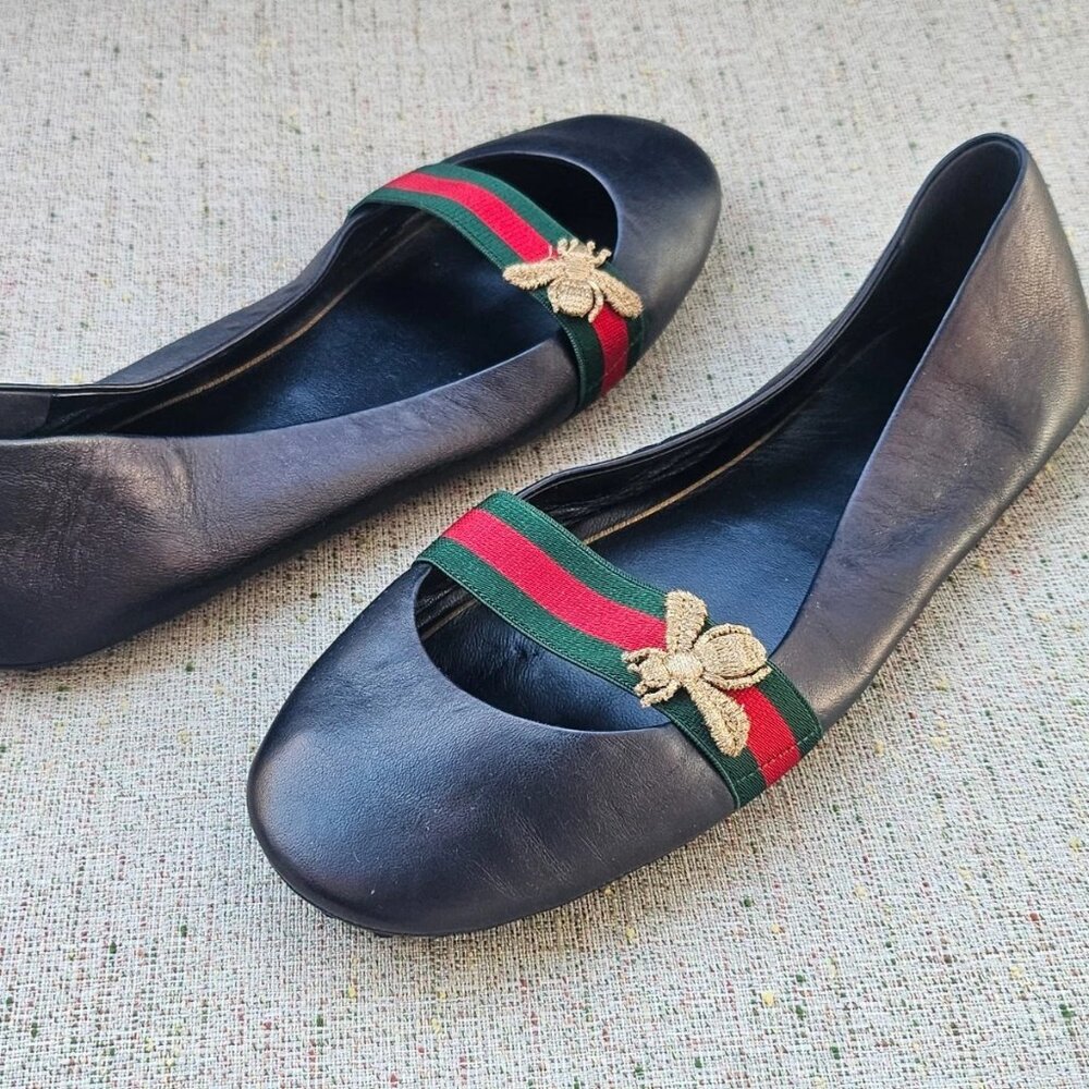 Gucci Women Sandal Ballet Black Shoe Black Leather Upper Made Italy Size 38.5